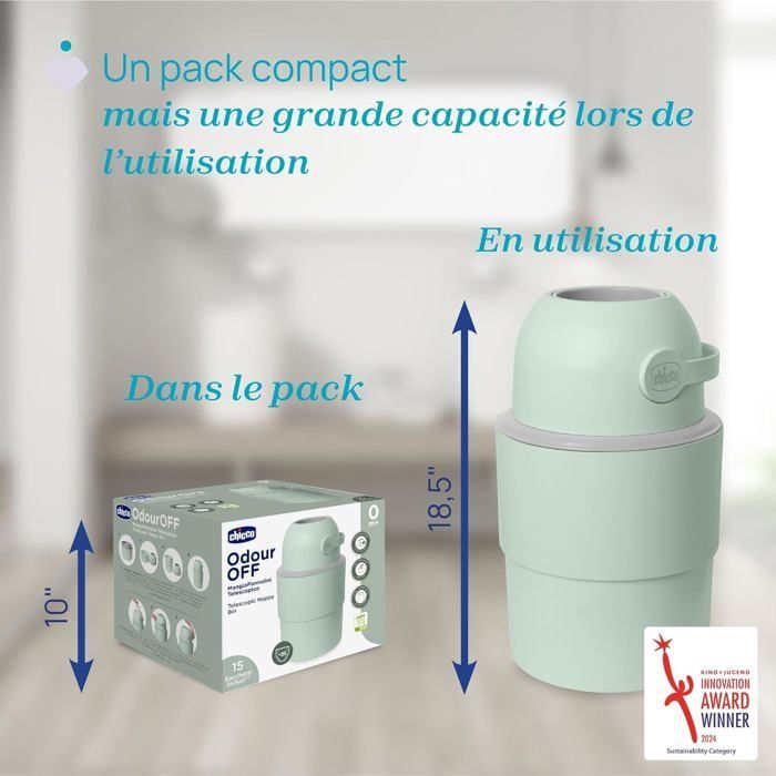 Cubo de pañales plegable compacto, telescópico y antiolor de Chicco