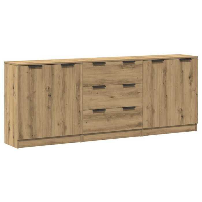 vidaXL 3-delige buffetkastset, handgemaakt eikenhout, 60x30x70 cm, samengesteld hout, opbergmeubel, keukenkast, 3329226