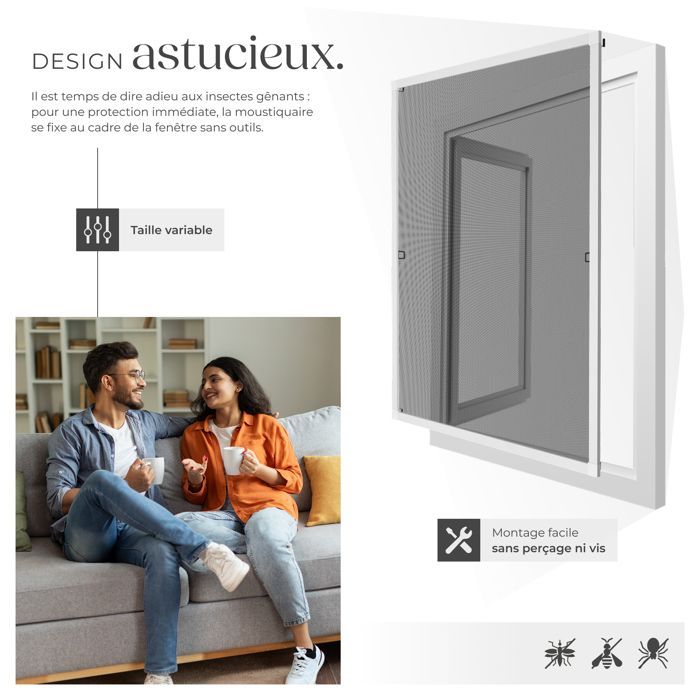 Moustiquaire - TECTAKE - Filet anti-insectes en aluminium ajustable, résistant aux intempéries et perméable - 130 x 150 cm