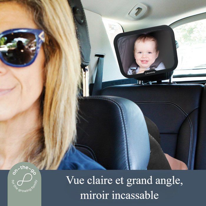 Specchio grande e regolabile - DREAMBABY - Per seggiolino auto - Rettangolare - Nero - 20 x 24 cm