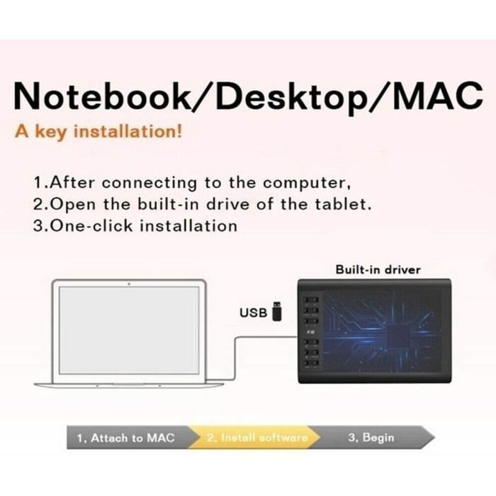 10x6 Pouces Tablette Graphique avec Stylet Passif 8192 Niveaux de Pression 12 Raccourcis Dessin Compatible Windows Mac Linux Android