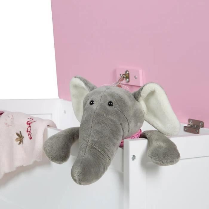 Coffre à Jouets - ROBA - Krone - Banc de Rangement Multifonctionnel - Fermeture Douce - Blanc / Rose