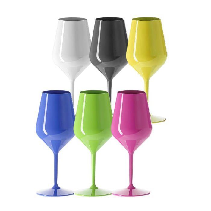 Unbreakable Multicolor Wine Cocktail Glass 47cl - Set of 6 - Tritan Glass, Reusable 350 Washes, Multicolor