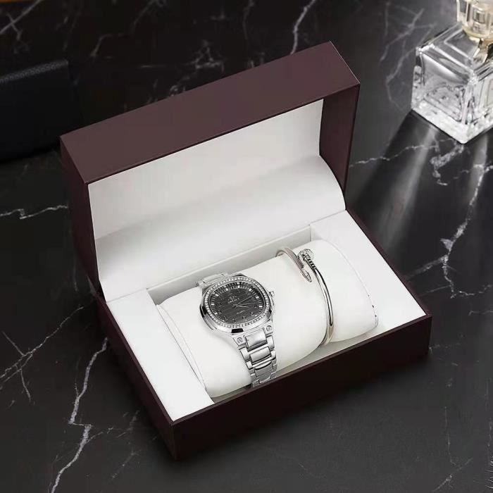 Relógio feminino RMEGA - Quartzo - À prova d'água - Caixa de presente com pulseira - Prateado