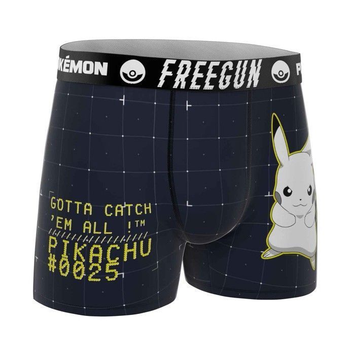 Freegun - Boxer da uomo in microfibra 'Pokemon Pikachu' - Taglia L - Bianco