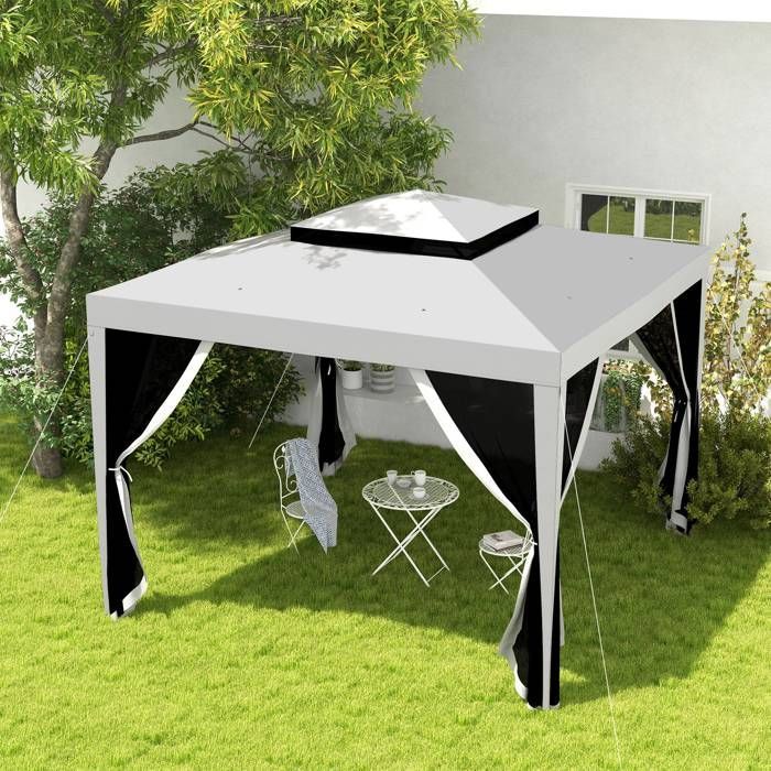 Tonnelle barnum de jardin 3L x 3l m avec 4 moustiquaires amovibles - double toit - métal polyester gris 297x297x268cm Gris