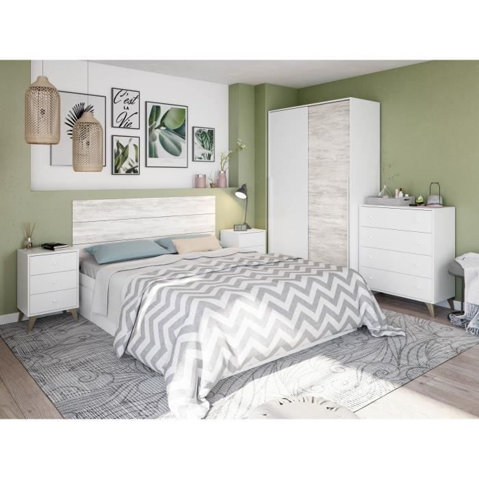 Armoire TOP - Décor blanc artik et chêne nodi - 2 Portes coulissantes - H200 x L121 x P50 cm