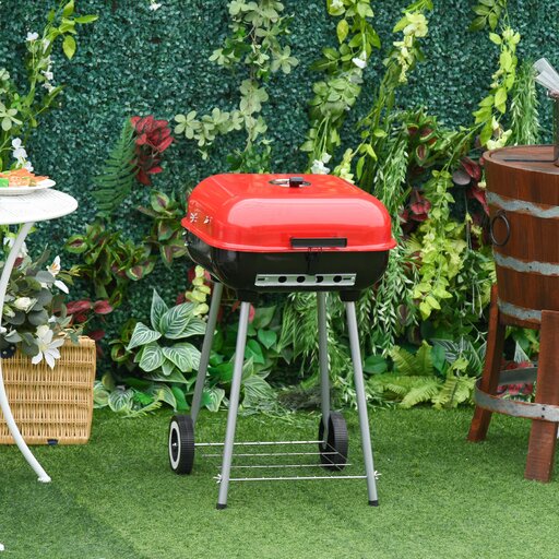 Outsunny® Barbacoa De Carbón Picnic Con Ruedas Y Estante Parilla
