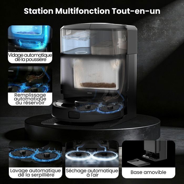 Aspirateur Robot Laveur AIRROBO M2, 5500Pa, détection d'obstacles intelligente AI, vidage automatique de la boîte de dépoussiérage