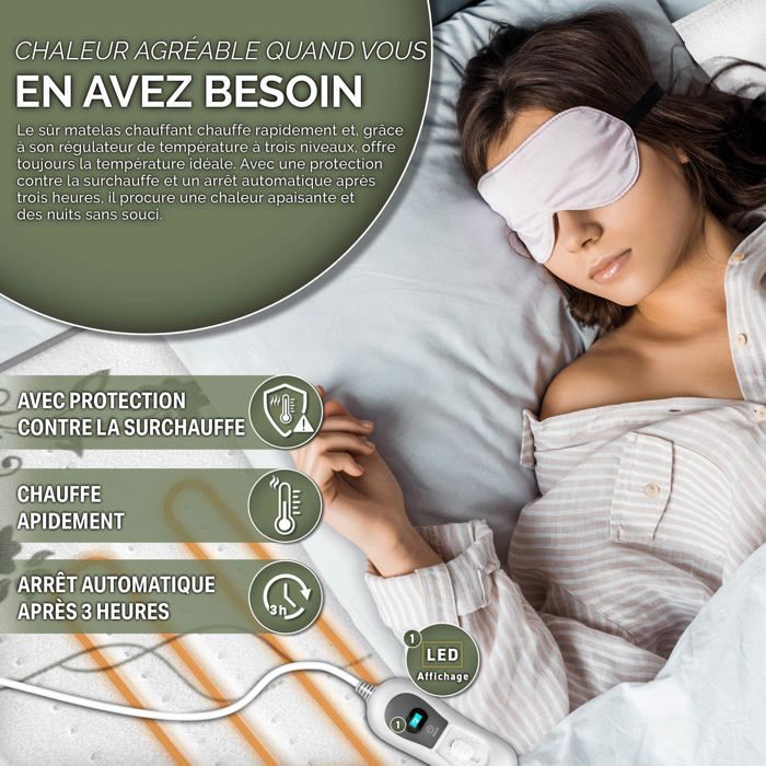 sinnlein Surmatelas Chauffant Électrique 160x140cm | 2 Places - avec Arrêt Automatique | Chauffe-matelas 3 Niveaux de Températures