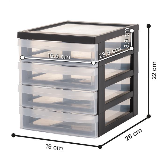 Iris Ohyama, Tour de rangement Plastique Bureau A5, 4 Petits Tiroirs,Noir, DC-A5