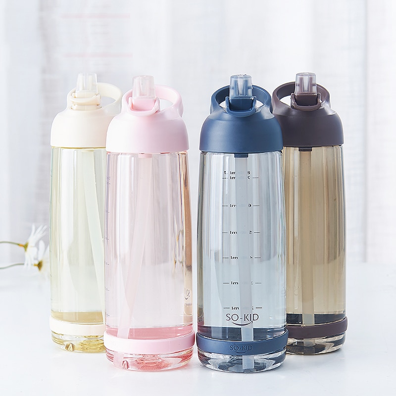 Gourde de 1000 ml avec paille, écologique et avec bouchon, idéale pour la randonnée et le camping. Plastique sans BPA. Référence : H1098