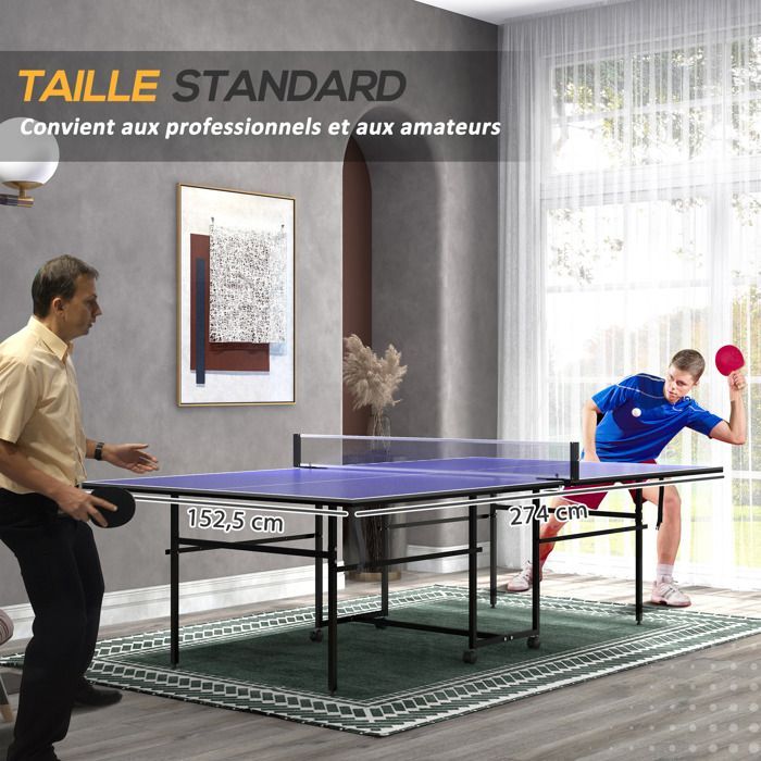 Folding ping-pong table tennis table + protective cover - SPORTNOW - for indoor and outdoor use - blue and black