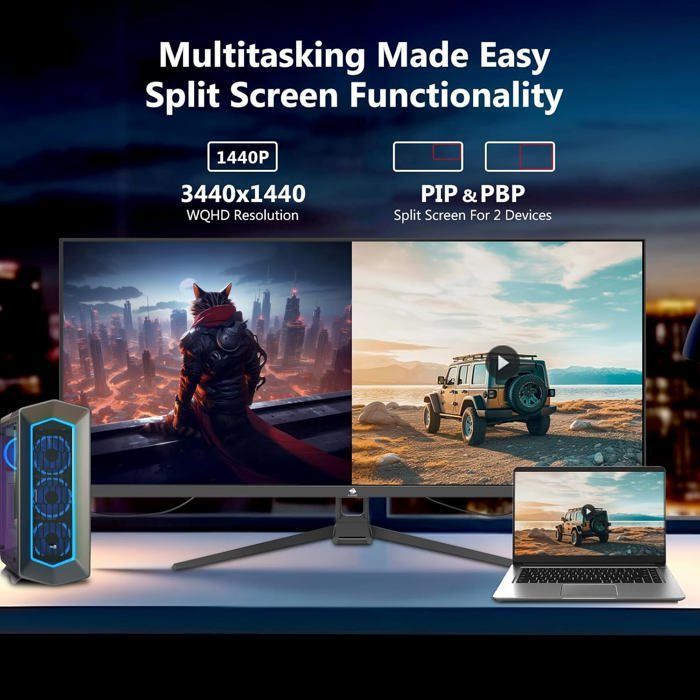 UG34W Monitor da gioco Z-Edge da 34 pollici, UWQHD 3440x1440, MPRT 1 ms, formato 21:9, IPS, 100% sRGB, FreeSync, 300 cd/m², PIP e PBP, 165 Hz - Nero