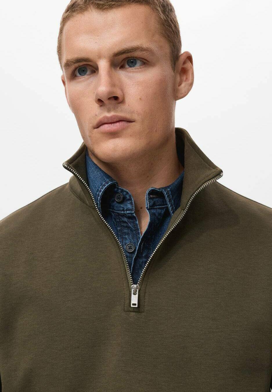 Mango REGULAR-FIT MET RITS - Sweatshirt - olijfgroen