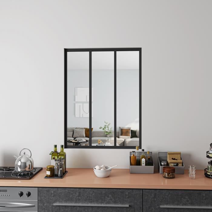 Workshop-Style Fixed Glass Partition Kit with Glazing Included - AICA - Aluminum - Matte Black - W 93 x H 108 cm