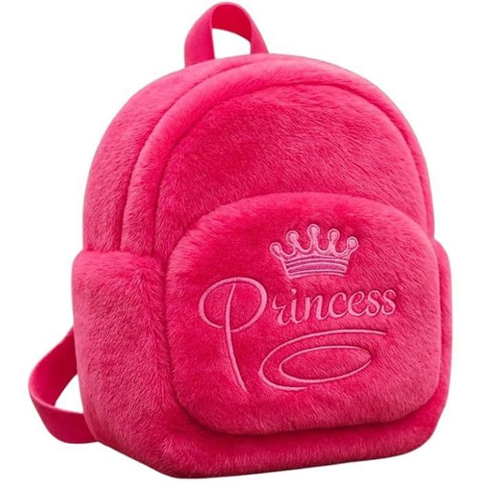 Girls' Backpack 27cm Pink Soft Plush Princess Crown Design Ideal for Nursery School and Outings
