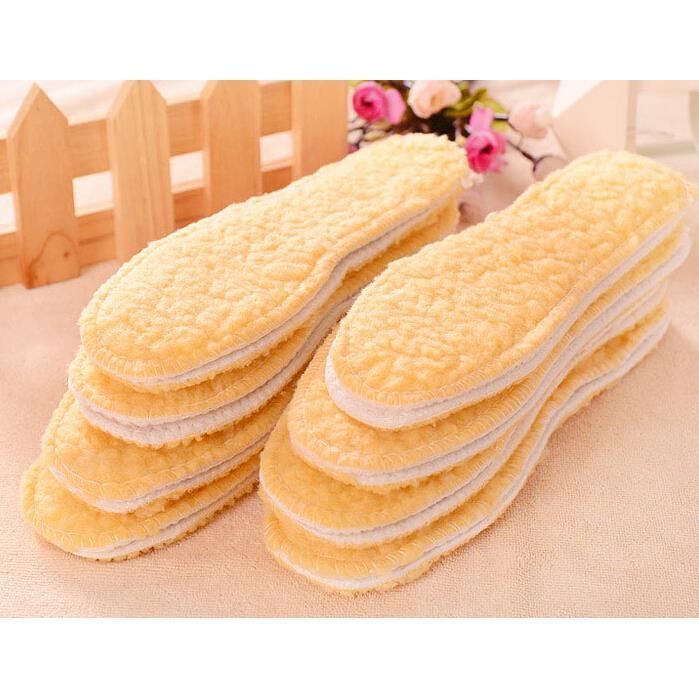2 Pairs of Warm Sheepskin Faux Wool Winter Insoles for Men's and Women's Shoes, Beige, EU 41