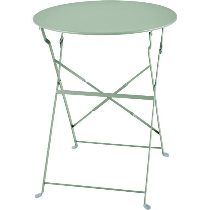 Conjunto de bistró ELORA - Conjunto de comedor de jardín - Mesa plegable de 60 cm + 2 sillas plegables - Acero con recubrimiento en polvo - Verde - Para 2 personas
