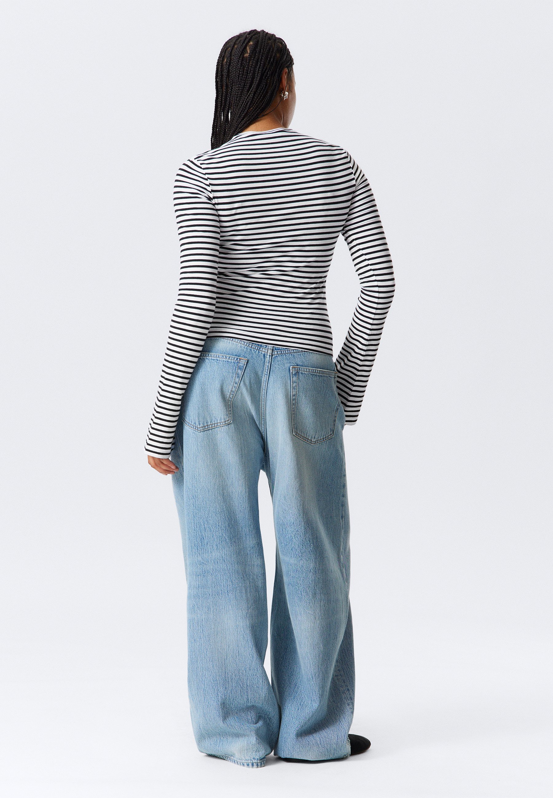 Weekday LONG SLEEVE COTTON - Long sleeved top - white/black