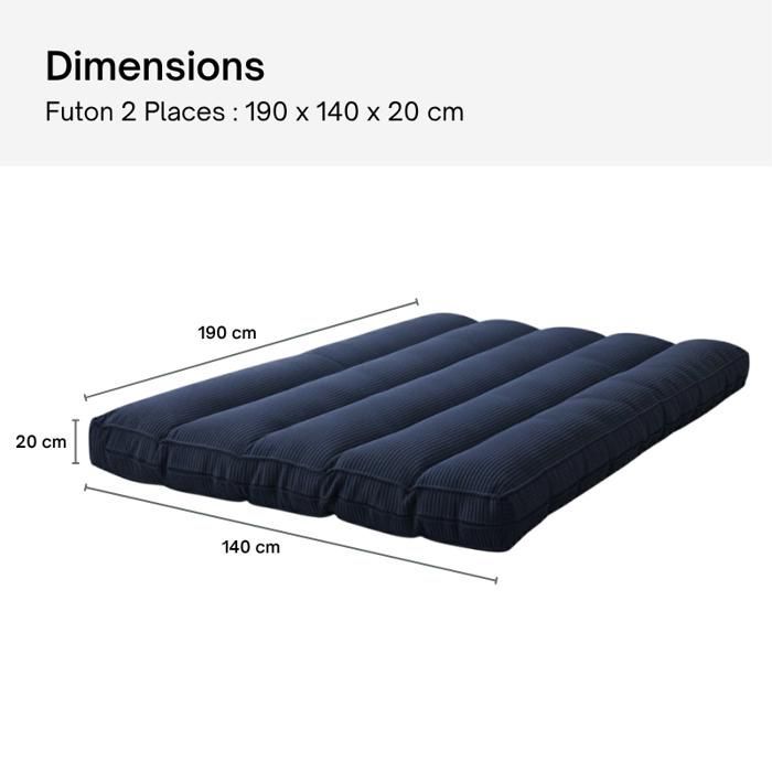 Futón con funda extraíble - 140 x 190 cm - Bananair - Azul oscuro