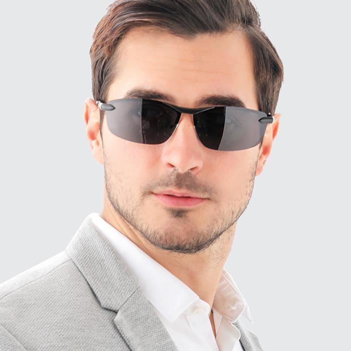 Occhiali da sole polarizzati da uomo SHARPHY in metallo, montatura nera irregolare, ideali per guidare, pescare, alpinismo, viaggiare, con protezione anti-UV.