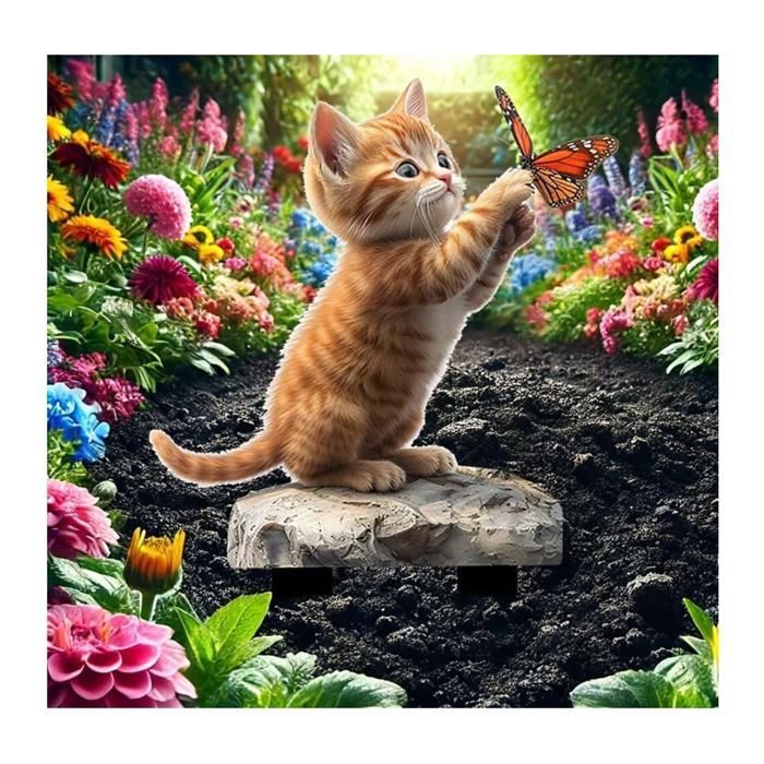 Estaca acrílica para jardín con forma de gato y mariposa, apta para decoración interior y exterior, ideal para macetas.