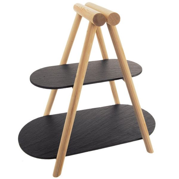 Patera 2-poziomowa drewniana kamienna 41x24x38,5 cm