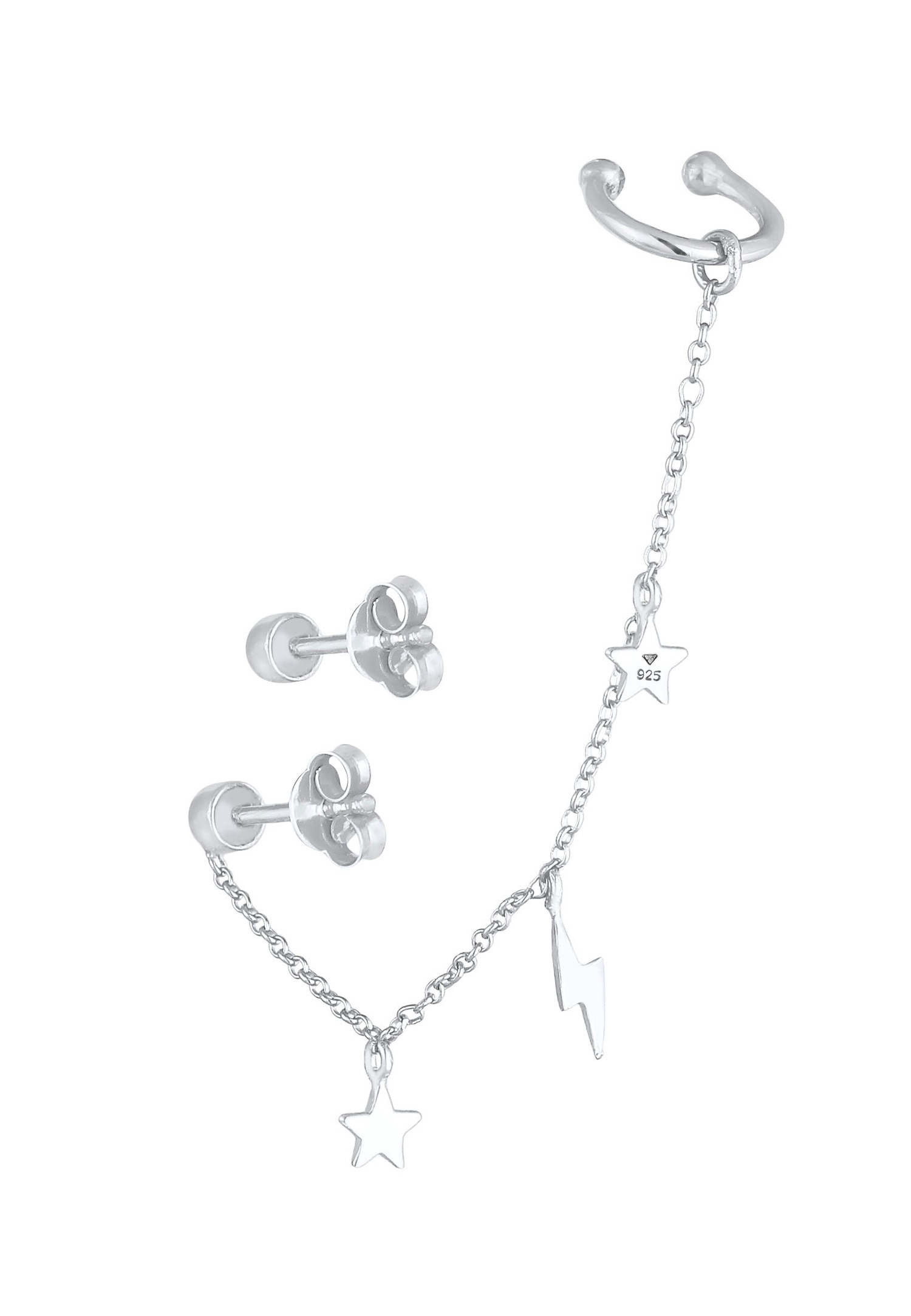 Elli Femmes clous d'oreilles earcuff set foudre astro tendance avec cristaux en argent sterling 925