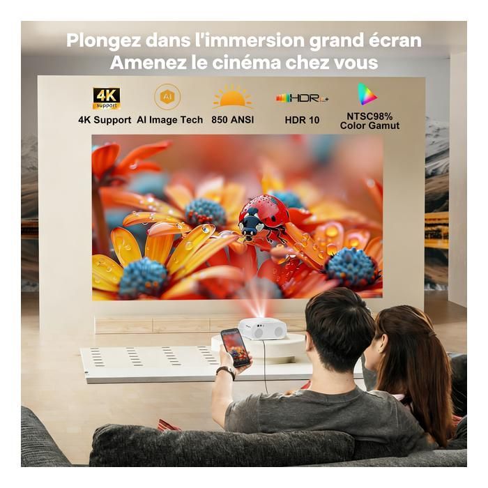 4K Netflix-sertifioitu projektori, 35 000 lumenia, Android 13, automaattitarkennus/Keystone 6D, WiFi 6, BT 5.2 -älyvideoprojektori