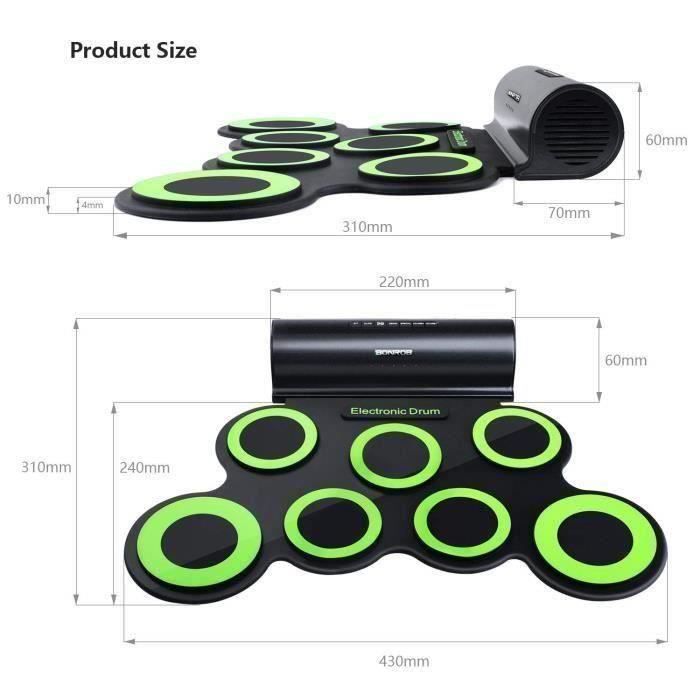 Electronic drum set with percussion pad, portable electronic roll-up drum, perfect for beginners and children
