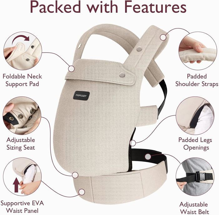 Momcozy-kantoreppu, ergonominen kantoreppu, sopii vauvoille 3,2–20 kg, valkoinen
