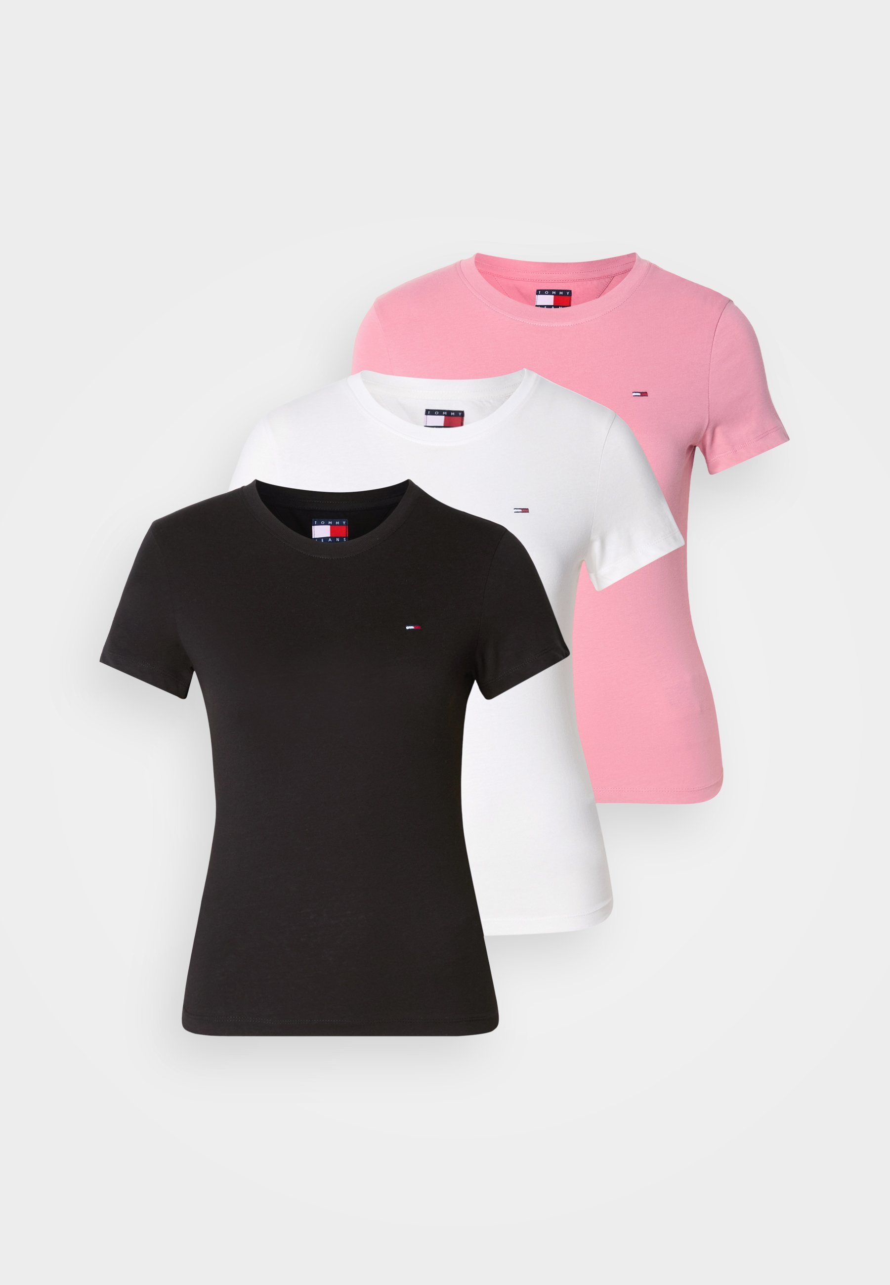 Lot de 3 t-shirts Tommy Jeans à col rond - T-shirts basiques - noir/écru/rose mystique