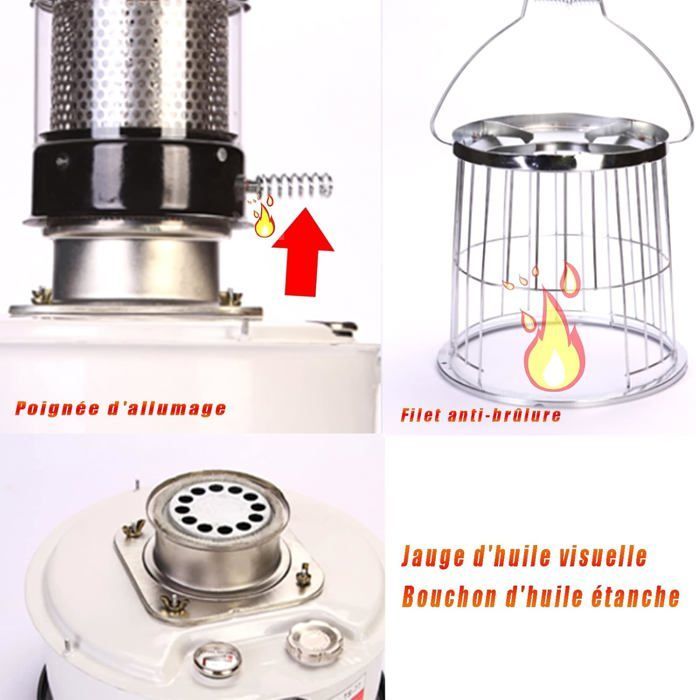 Poêle à pétrole - KZQ - Portable - 3000 W - Chambre de combustion en verre - Sécurisé