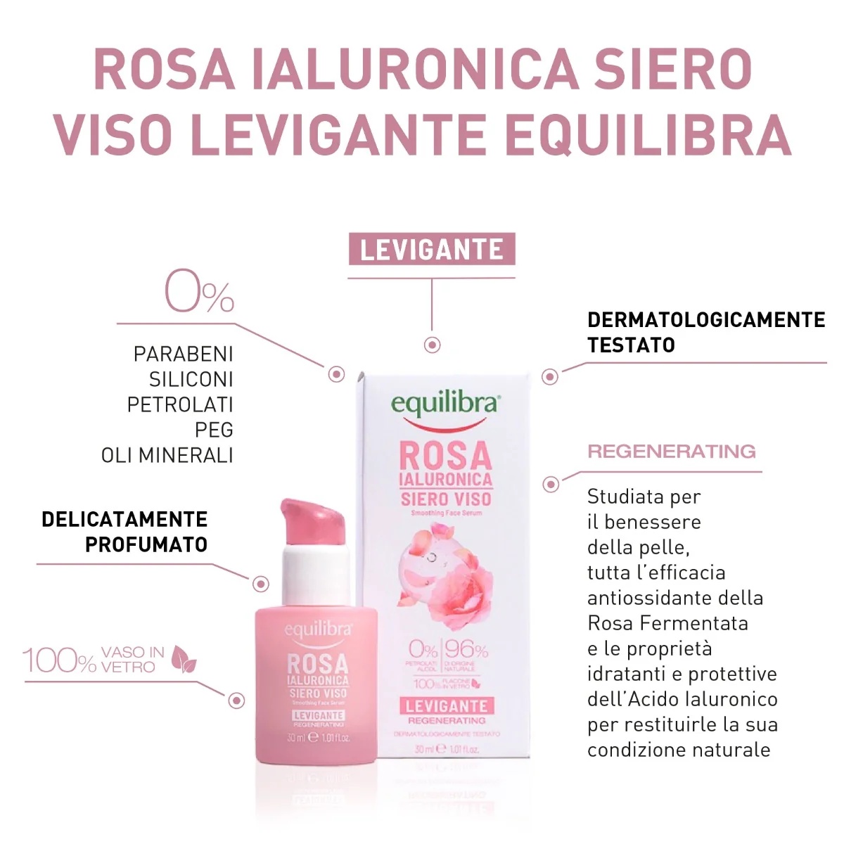 EQUILIBRA Equilibra Hyaluronic Rose gladmakend serum voor de huid 30 ml met verstevigende en antioxiderende werking