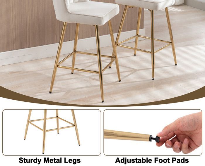 Wahson Tabouret de Bar Lot de 4 Chaise de Bar Moderne, Tabouret avec Pied Plaquée Or, Chaise Haute pour Cuisine, Velours, Beige