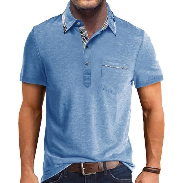 Polo de manga corta para hombre, transpirable y suave - INSFITY - Azul claro - Regular