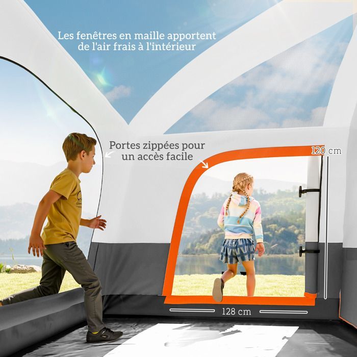 Tienda de campaña Outsunny para 4-5 personas, impermeable, con puertas y ventanas, bolsa de transporte, 4,3 x 3 x 1,95 m, gris oscuro.