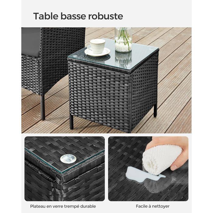 Set tavolo e sedie da giardino - SONGMICS - Nero e grigio - Superficie in tessuto PE