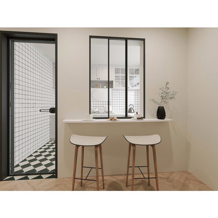 Mampara de cristal corredera de aluminio con recubrimiento de polvo negro, 90 x 130 cm - RAVENA
