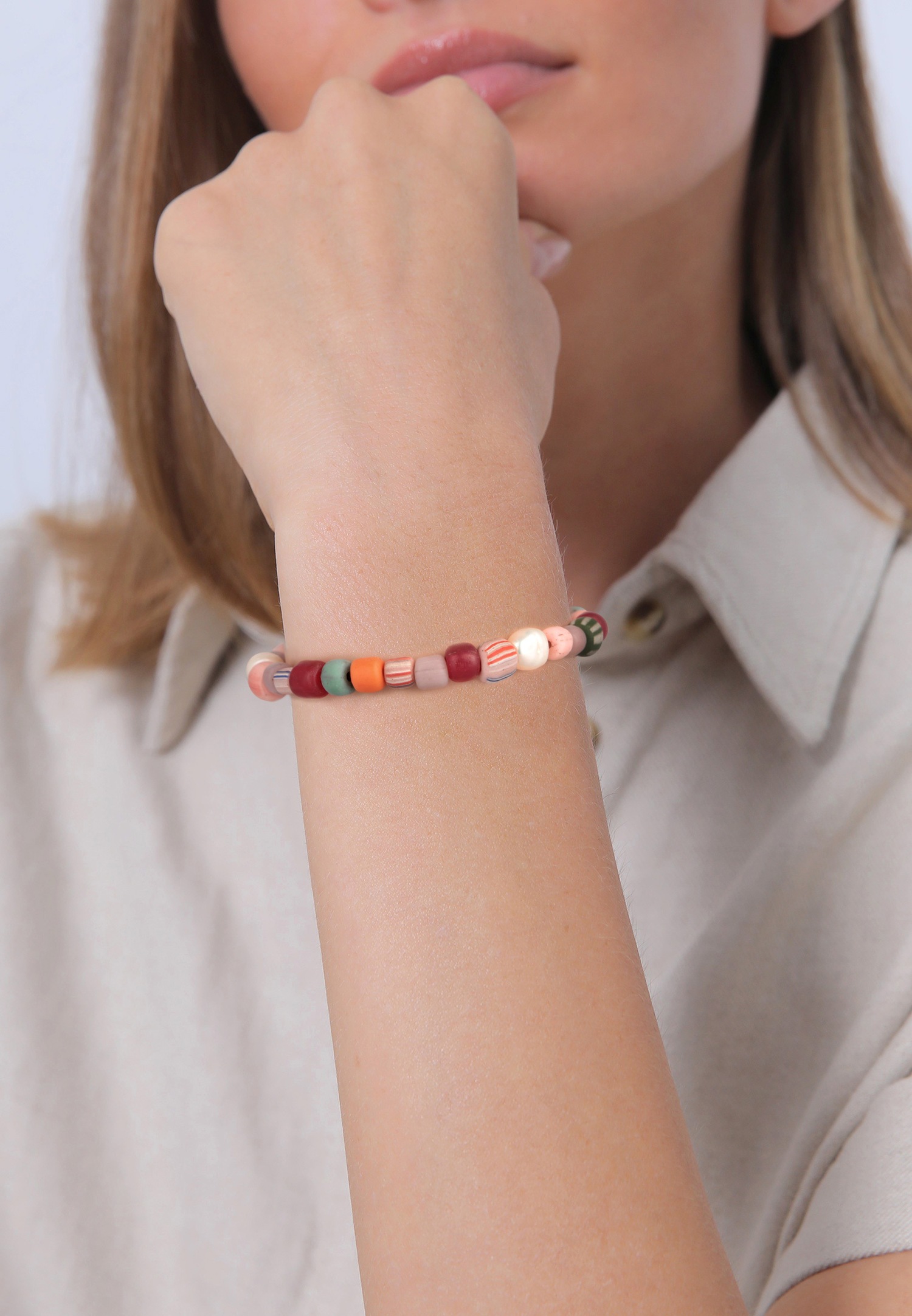 Elli Femmes Perles de verre multicolores avec Perles de culture d'eau douce en argent sterling 925 plaqué or