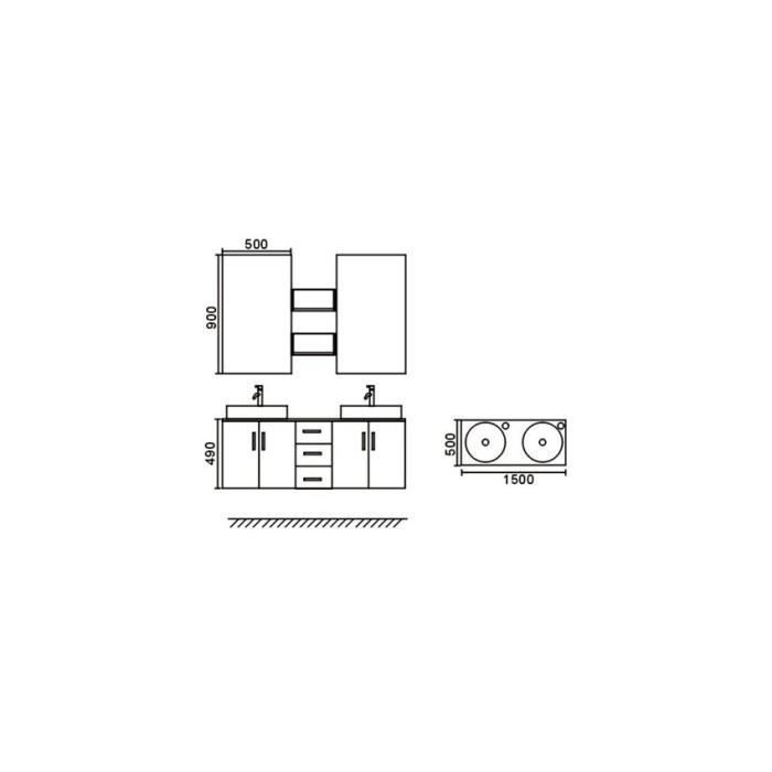 MEUBLE SALLE DE BAIN NOIR - VASQUE LUXE, DOUBLE LAVABO mod. Butterfly 150 cm