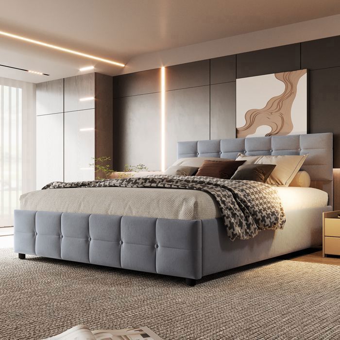 Letto 180x200 cm con contenitore idraulico e rete a doghe - Grigio