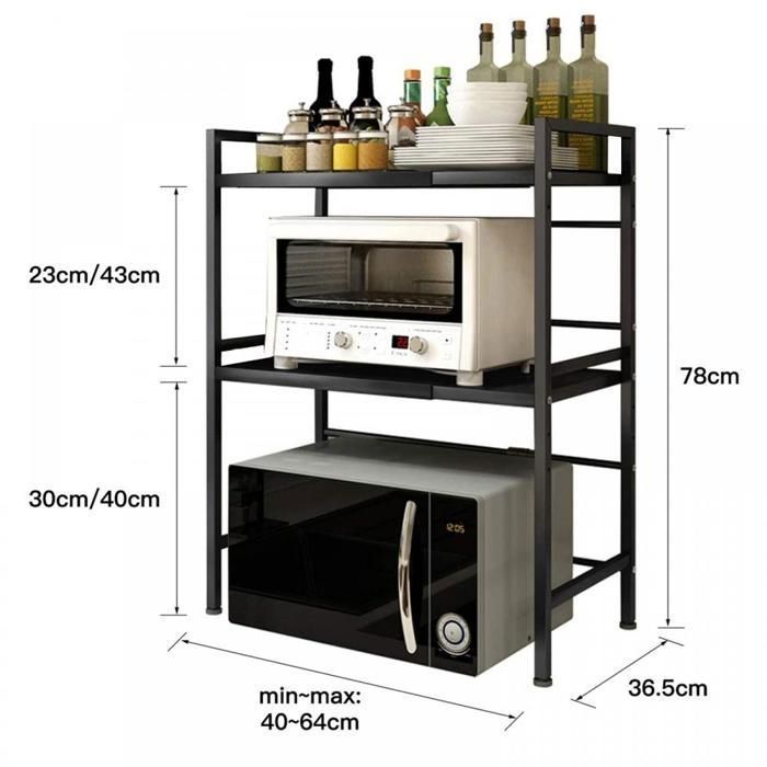 Microwave Kitchen Shelf – MIPAN – Kitchen Shelf – Adjustable 40-63CM – Maximum Load: 30 kg – Black