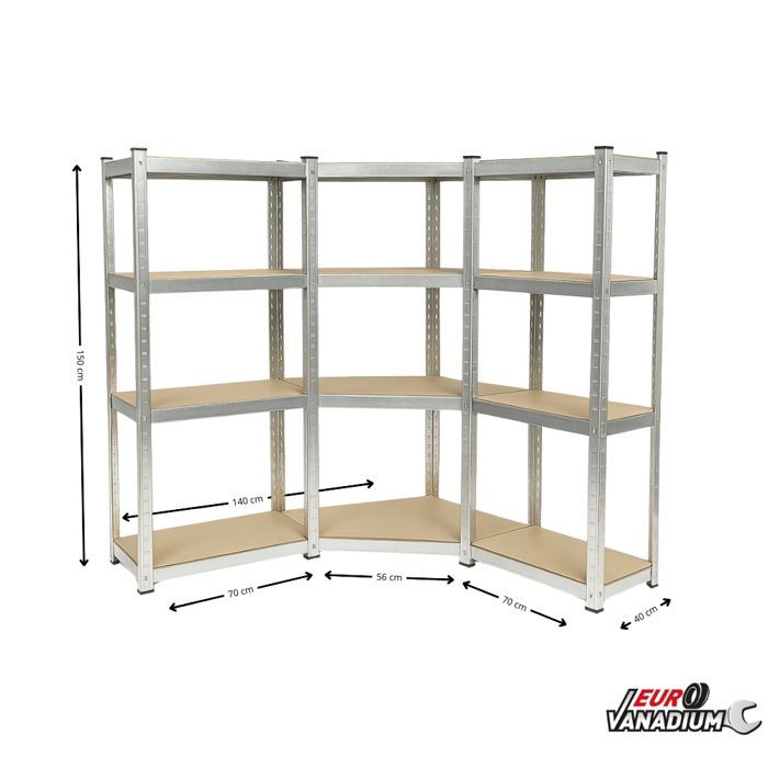 Heavy-duty corner workbench shelf 150 x 40 x 140 cm - EURO VANADIUM - 12 shelves - 960 kg max