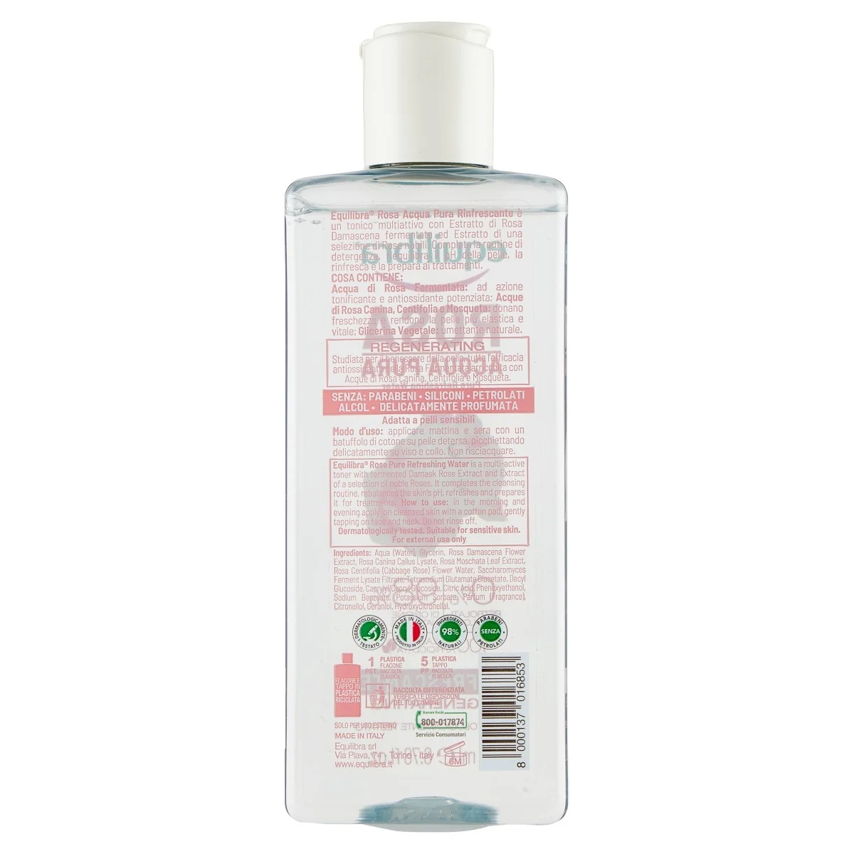 EQUILIBRA Equilibra Rosa Pure Toning Water 200 ml Multi-actieve tonic