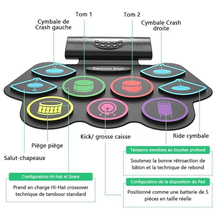 PIMPIMSKY Bluetooth Electronic Drum Set with 9 Enlarged Drum Heads, Color Screen, and Computer Connectivity