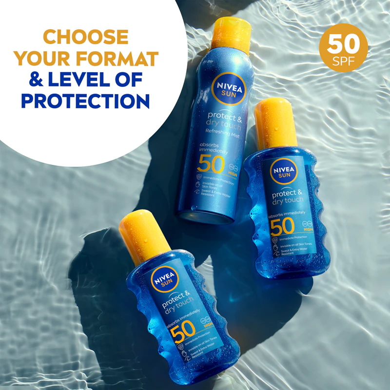 Protetor solar em spray invisível NIVEA SUN Protect & Dry Touch FPS 50