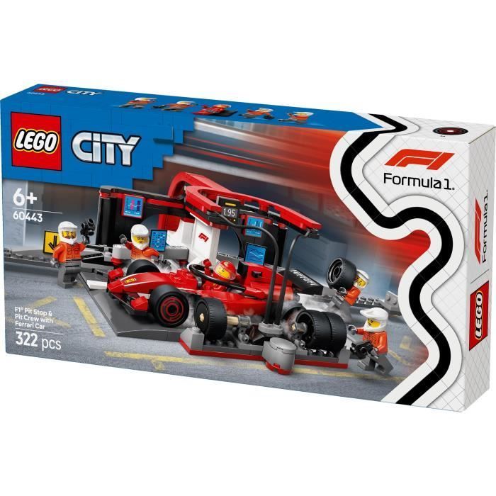 LEGO City 60443 F1 Pit Stop with Ferrari Car - Toy for boys aged 6 and up