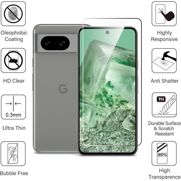 Protecteur d'écran - Google - Pixel 8 - Verre Trempé - Lot de 2 - Antichoc 9H